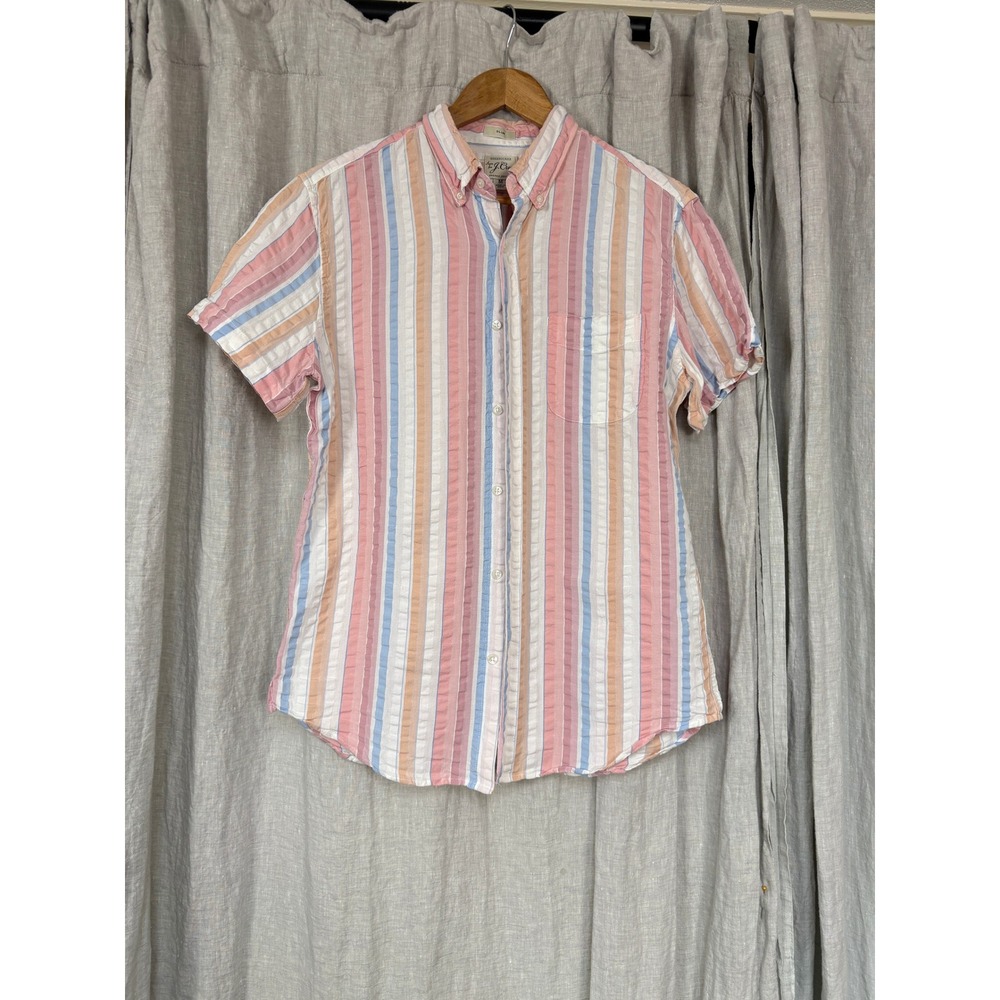 J. Crew Button Down Shirt Women Medium Multi Color Excellent Seersucker Striped